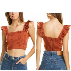 Walter Baker Violet floral eyelet crop top rust orange ruffles boho large New